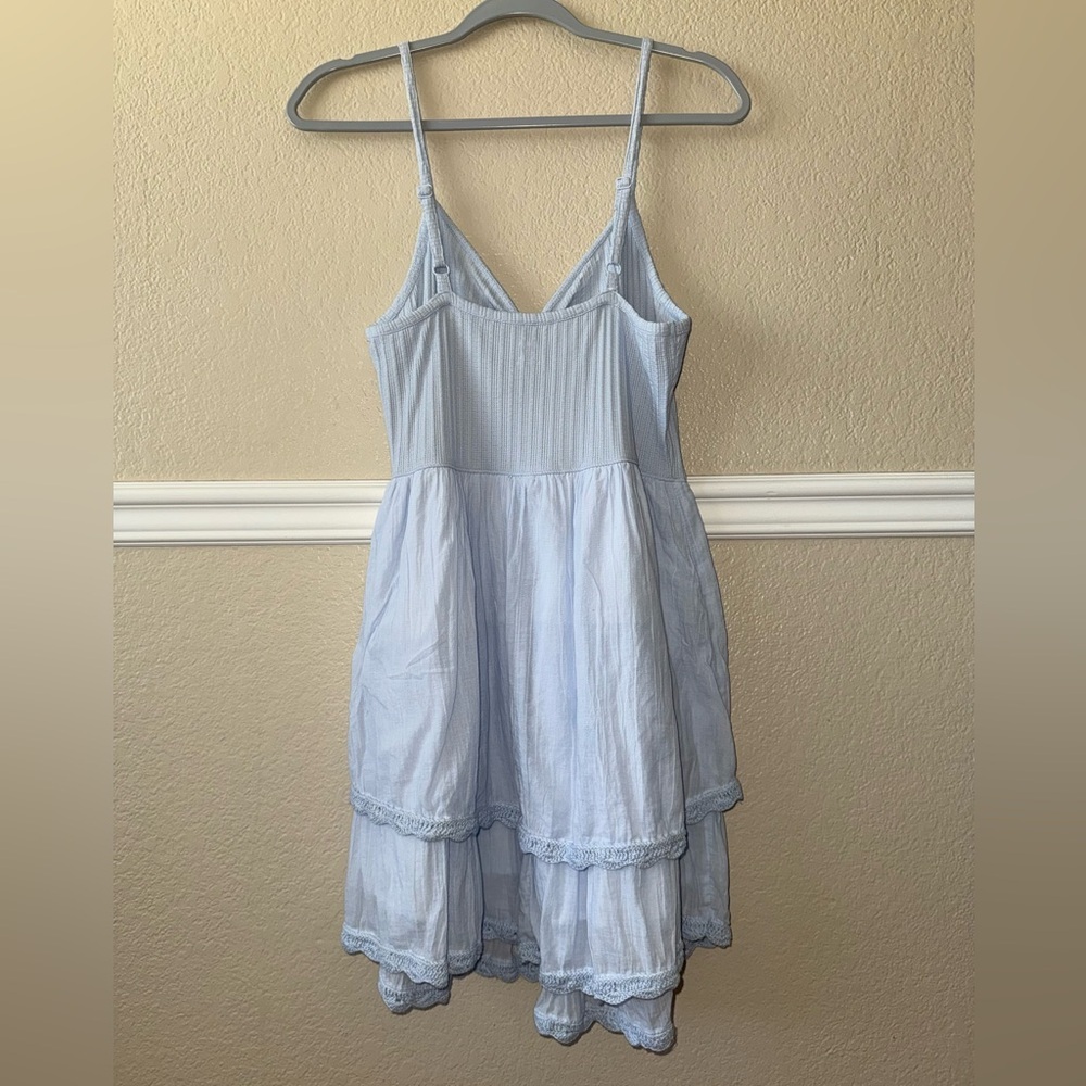 Aerie V Waist Cotton Mini Dress Light Blue Large - Picture 3 of 11